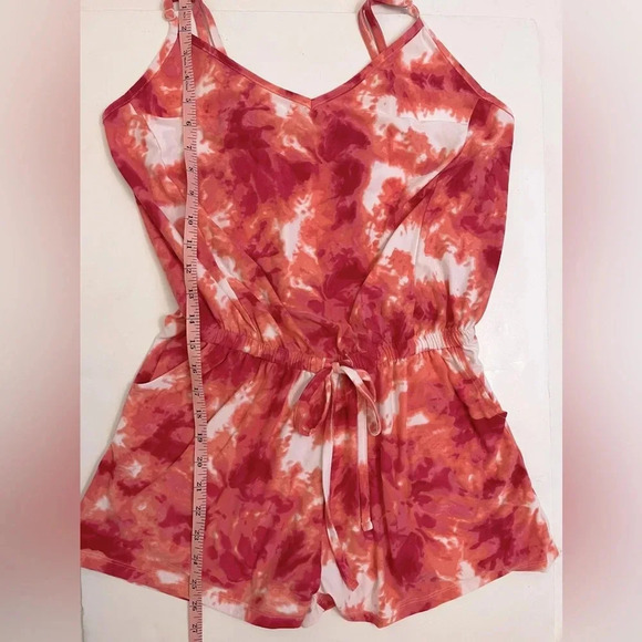 Just Be Tie Dye Romper Shorts Loungewear Pajamas Stretchy Soft Pink White Medium - Picture 8 of 10